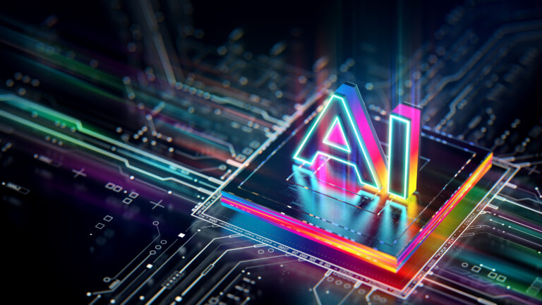 the letters ai glowing on a circuit board processor