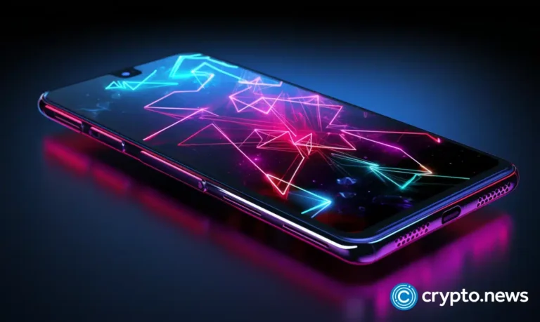 crypto news black smartphone front side view blockchain neon colors01