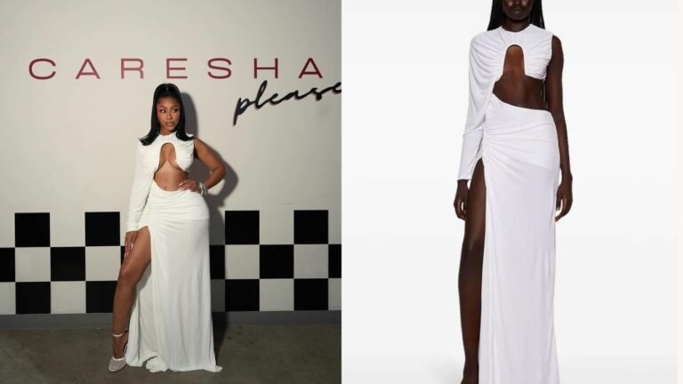 Yung Miami Wore a White Pre Fall 2024 Christopher Esber Chicane Dress with Alaia Shoes on her Caresha Please Show feat image