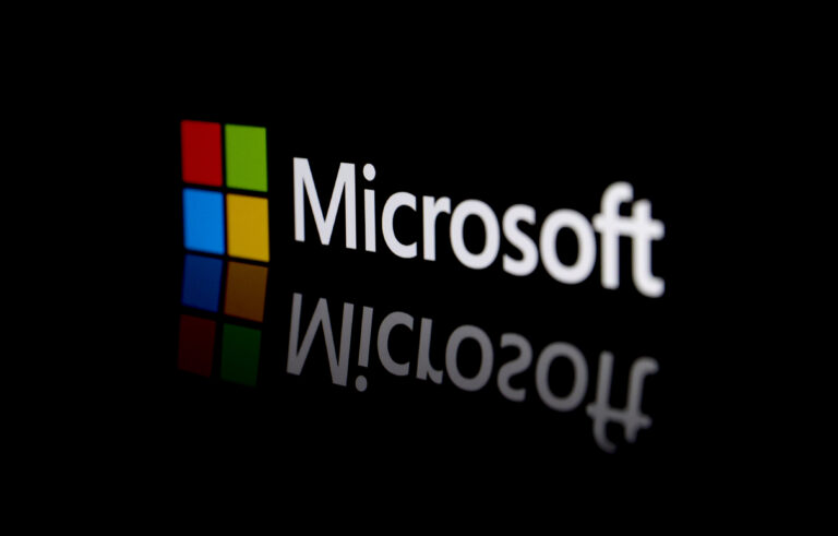 the microsoft logo on a black background