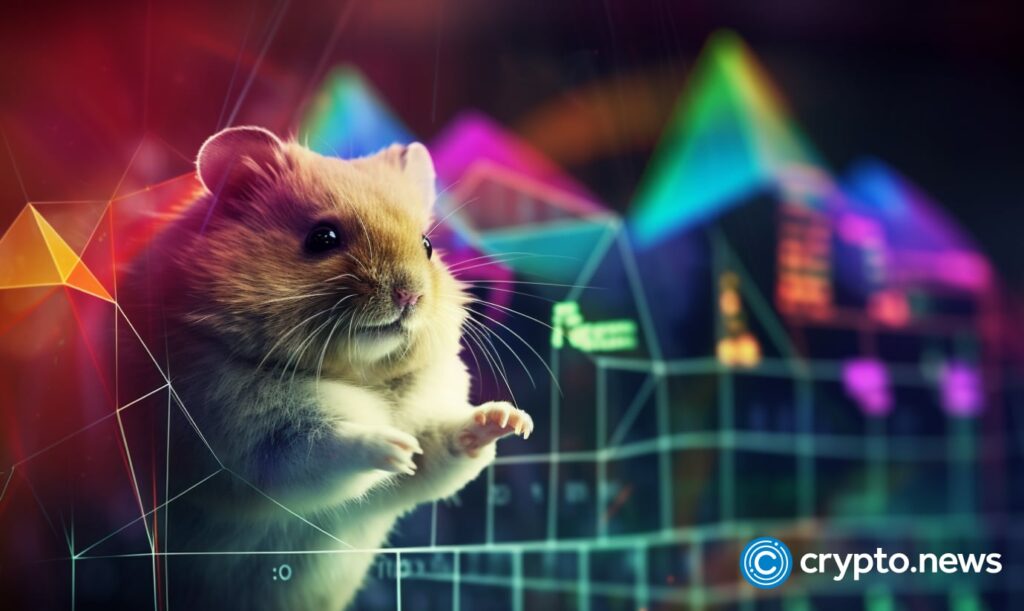 crypto news hamster blockchain and artificial intelligence bright colors blurry trading chart backgroun v5.2