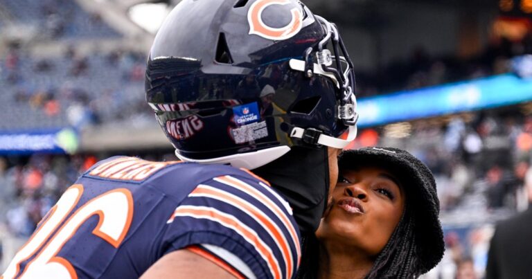 Jonathan Owens Gives Sweet Cheek Kiss to Simone Biles Ahead of Chicago Bears Home Game