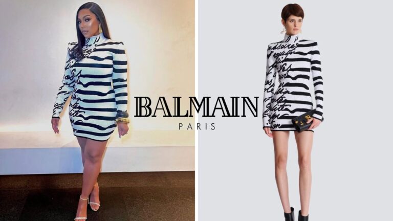 You ask we answer Ashanti Posed for the Gram in a Black and White Balmain Dress feat image