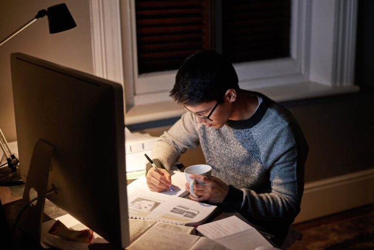 student pulling an all nighter