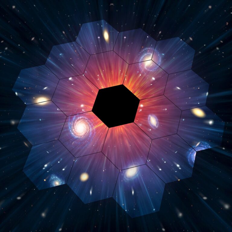 universe galaxies reflected in jwst mirrors concept